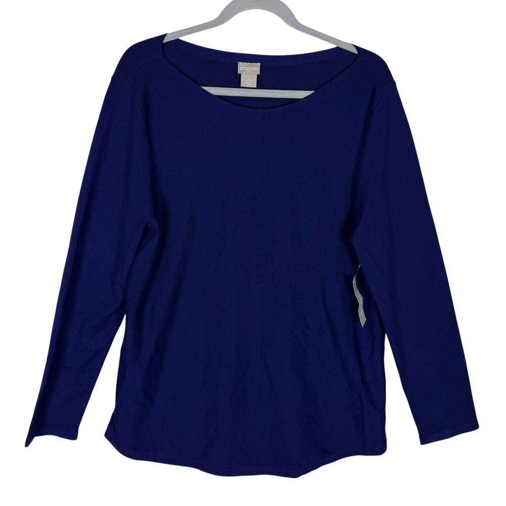 Chico's Sweater Womens 2 Purple Rayon‎ Knitted Round Neck Long Sleeve Pullover